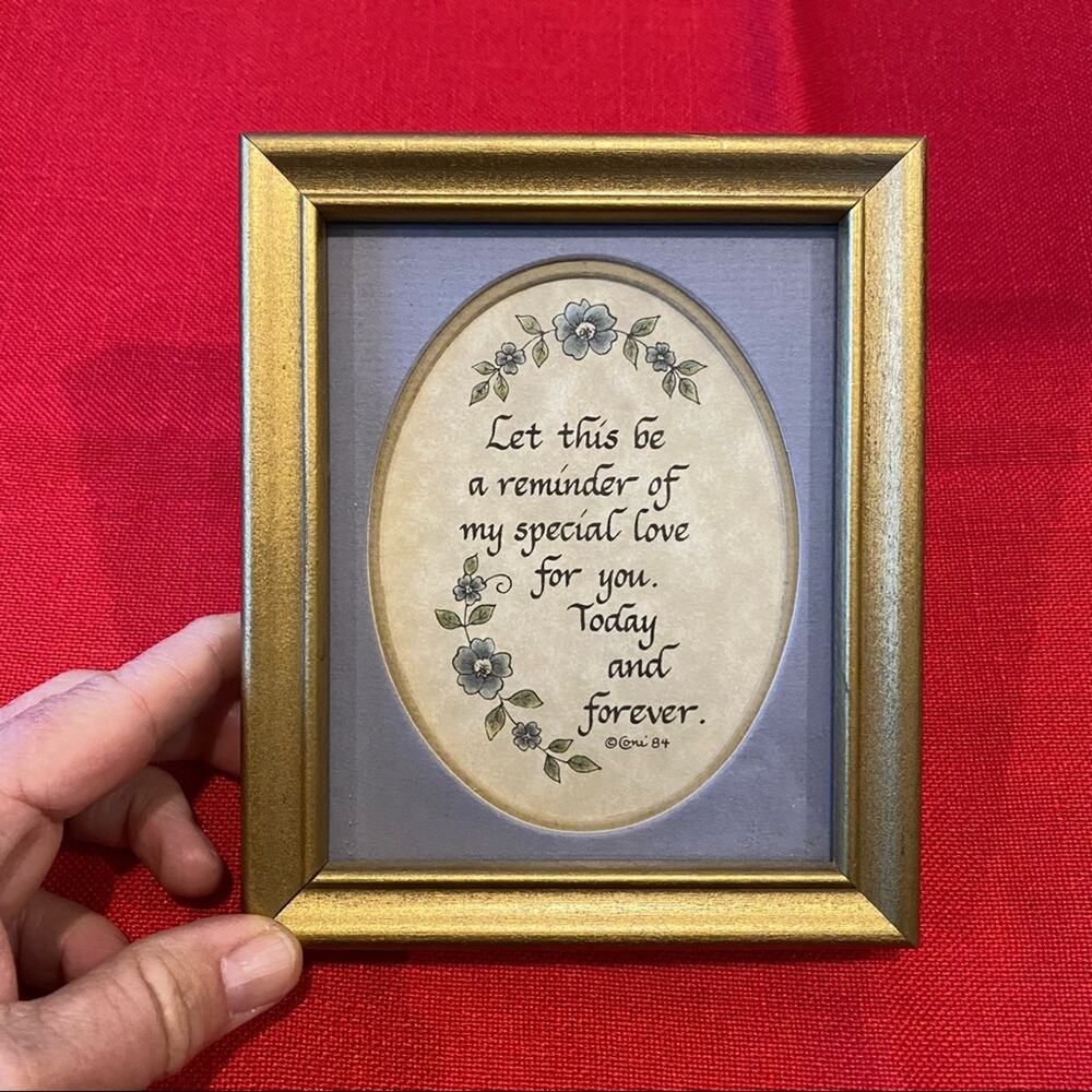 Coni's Collections Calligraphy Art 1984 Gold Frame Lavender Floral Excellent